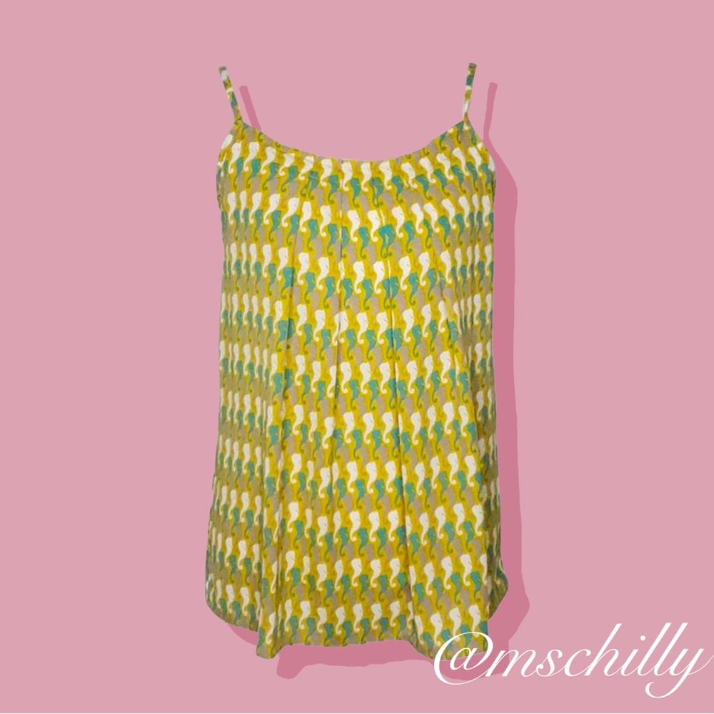 Cabi Seahorse Print Cami 411 Sleeveless Green Yellow Tank Top XS